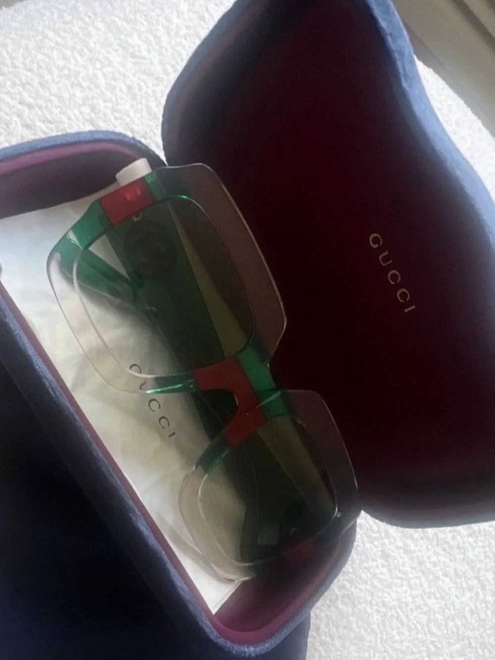 Gucci Green Transparent Sunglasses with Gold Logo Accents